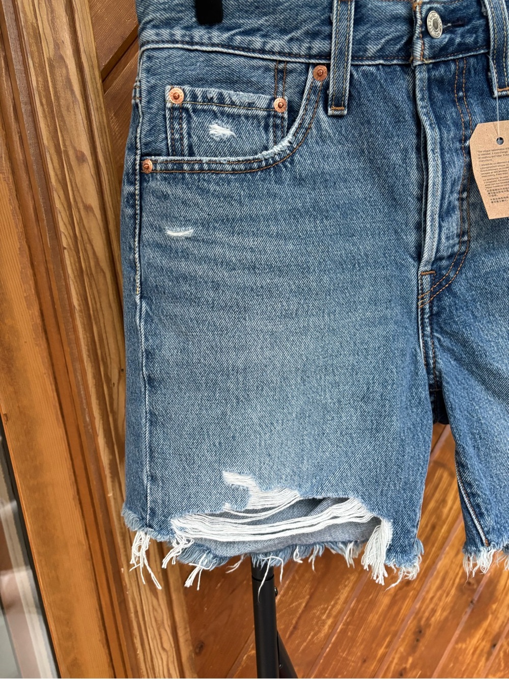 Levi's Light Blue Distressed 501 Mid-Thigh Denim Shorts - Picture 3 of 10